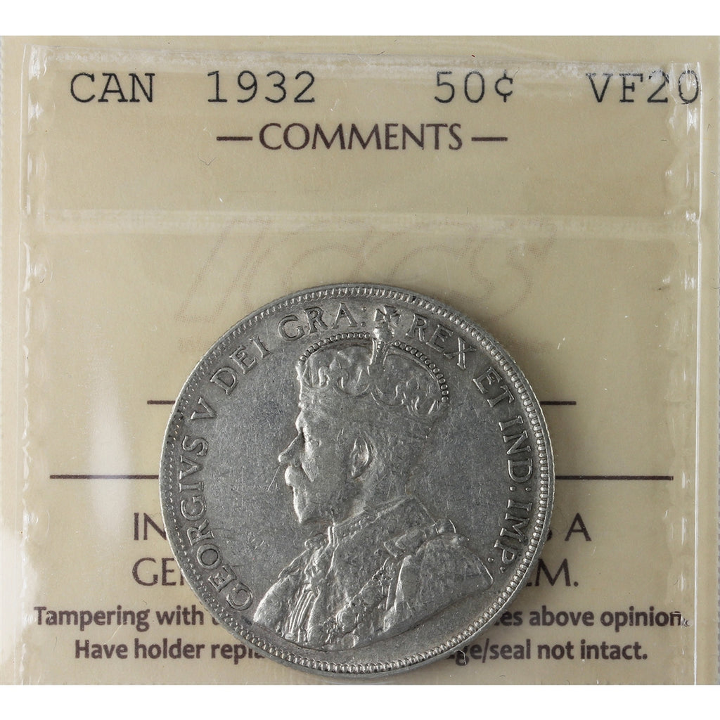 1932 Canada 50-cents ICCS Certified VF20