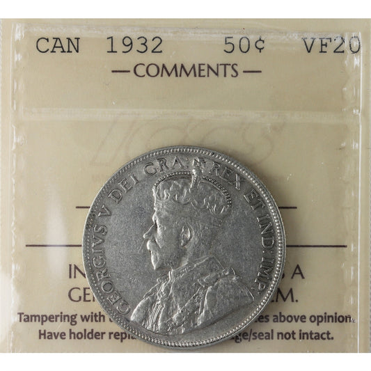 1932 Canada 50-cents ICCS Certified VF20
