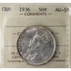 1936 Canada 50-cents ICCS Certified AU55