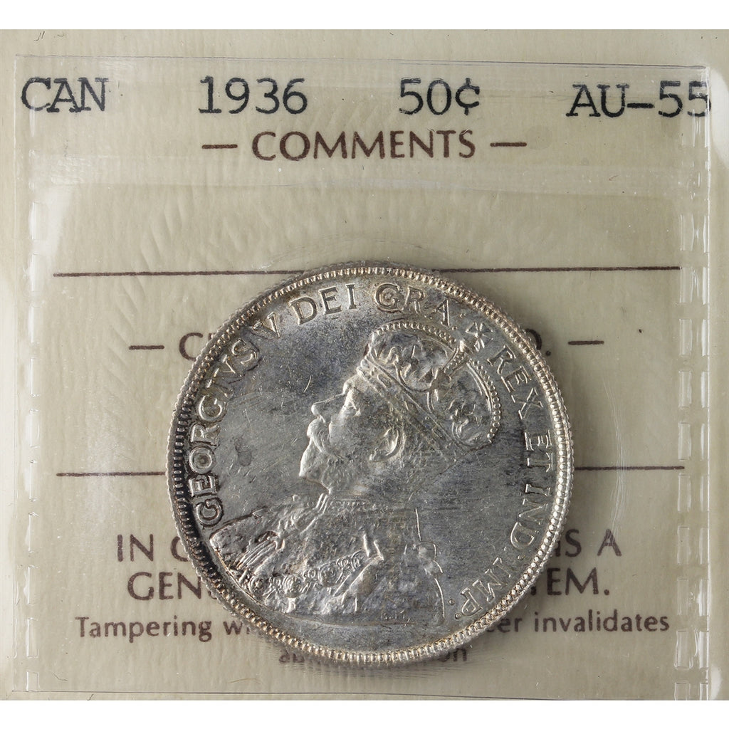 1936 Canada 50-cents ICCS Certified AU55