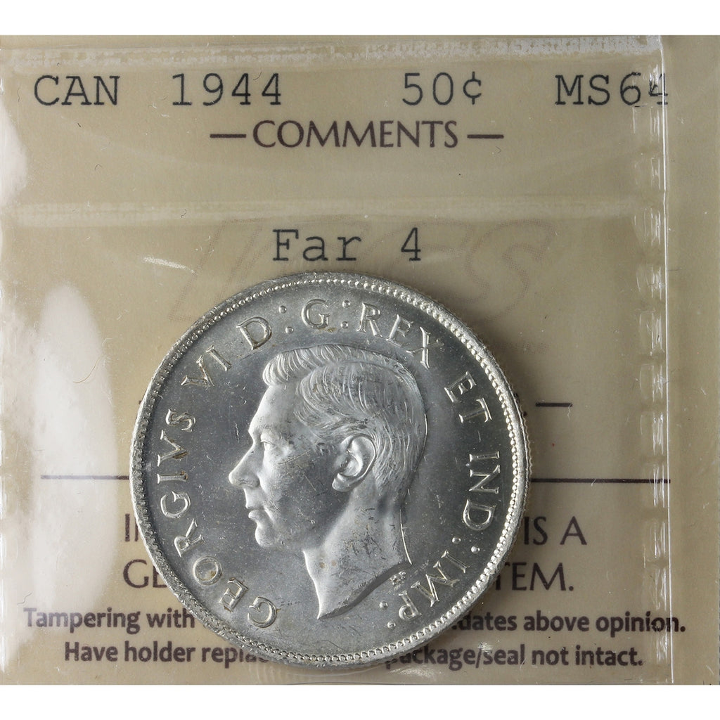 1944 Far 4 Canada 50-cents ICCS Certified MS64 (XZD 142)