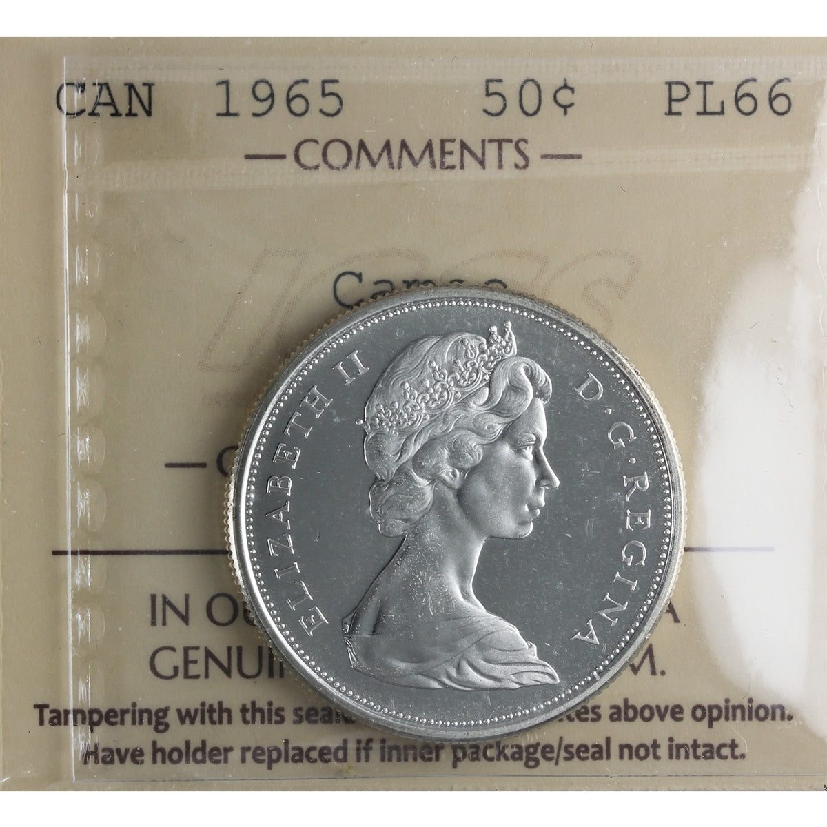 1965 Canada 50-cents ICCS Certified PL66 Cameo