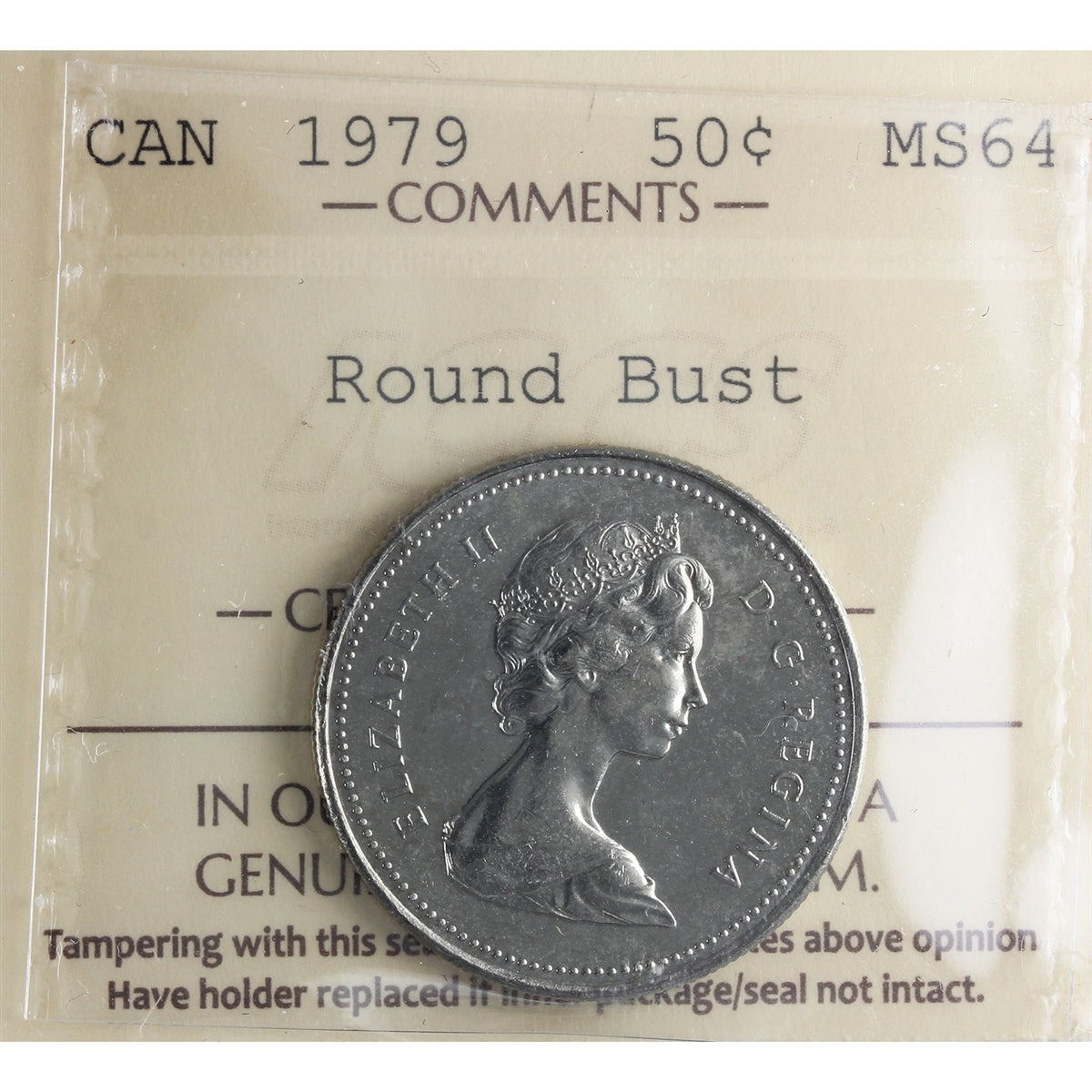 1979 Round Bust Canada 50-cents ICCS Certified MS64