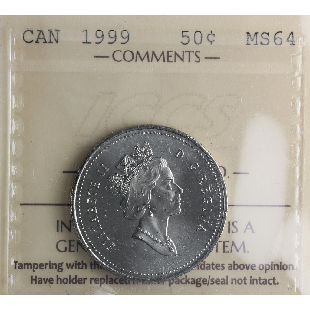 1999 Canada 50-cents ICCS Certified MS64