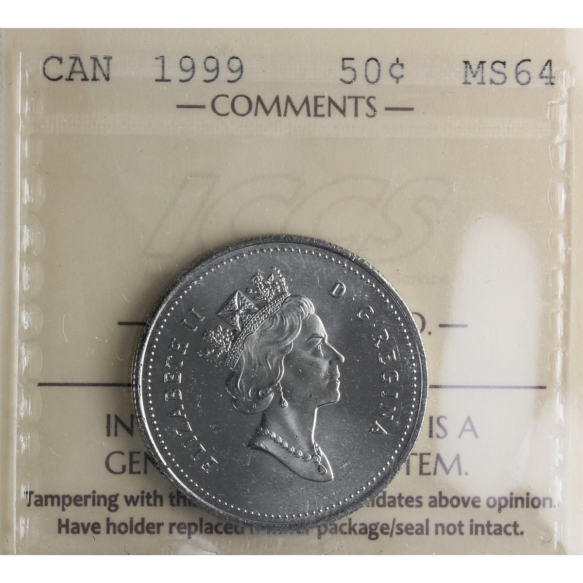 1999 Canada 50-cents ICCS Certified MS64