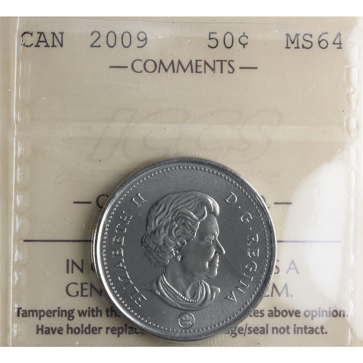 2009 Canada 50-cents ICCS Certified MS64