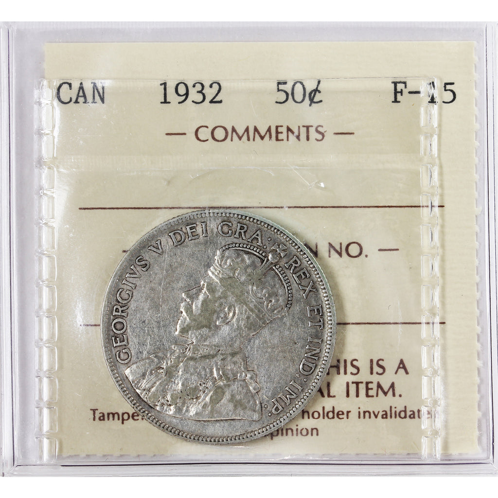 1932 Canada 50-cents ICCS Certified F15