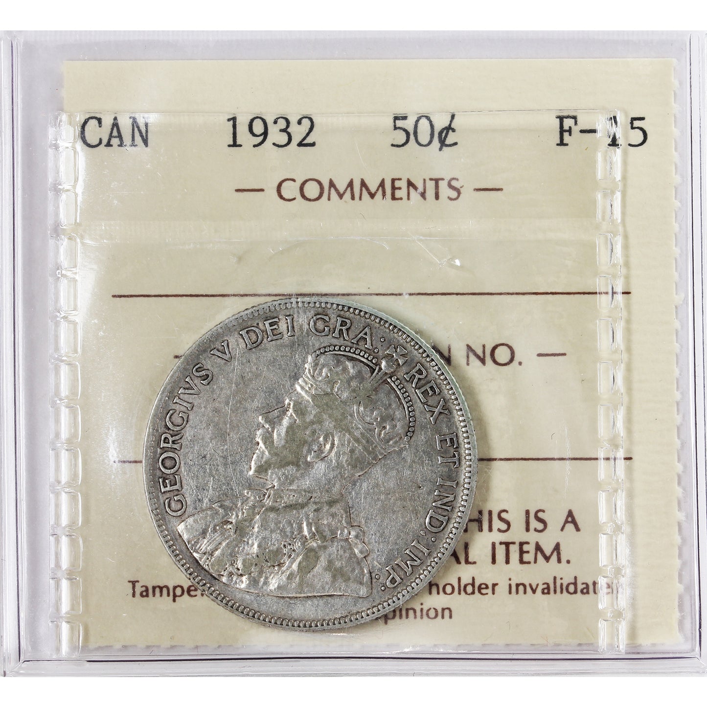 1932 Canada 50-cents ICCS Certified F15
