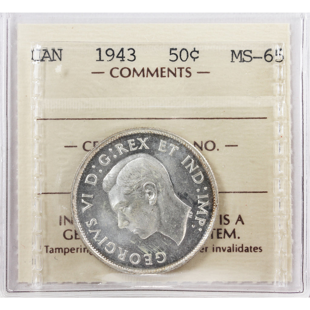 1943 Canada 50-cents ICCS Certified MS-65 (KM 822)
