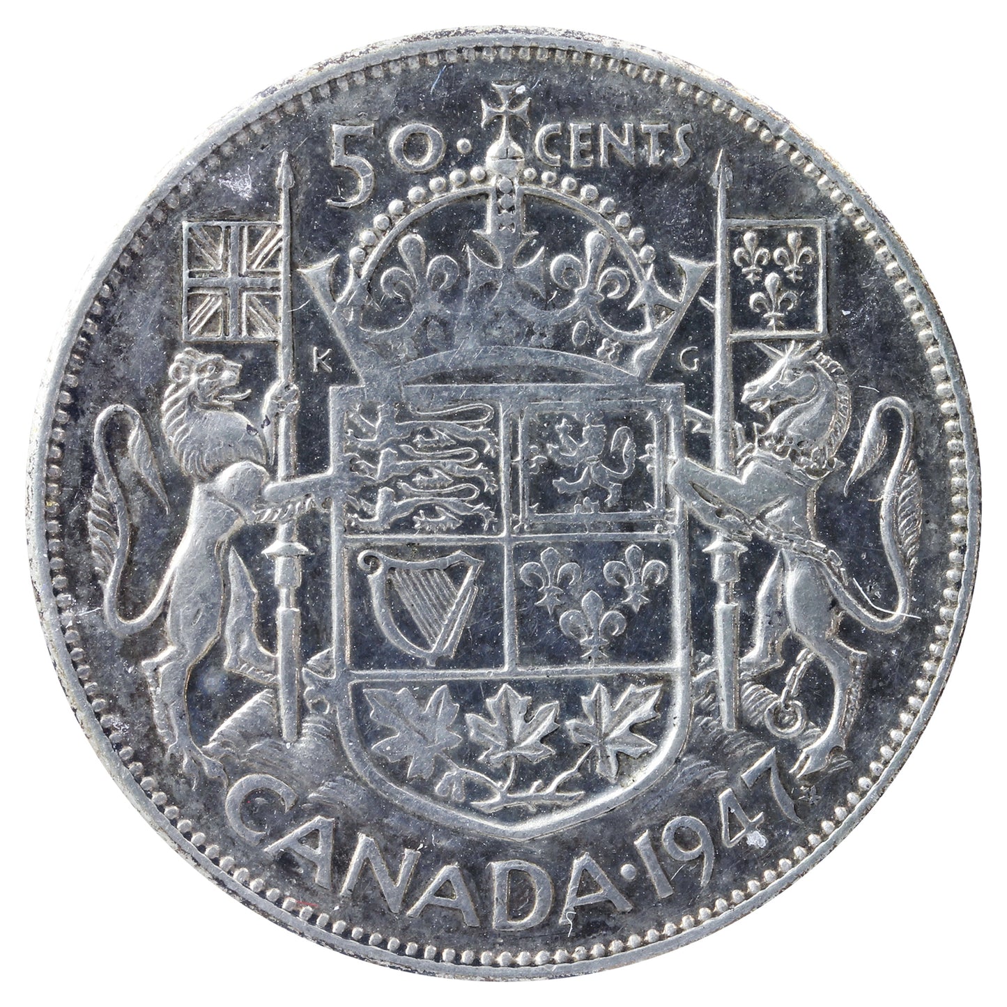 1947 Maple Leaf, Curved Right 7 Canada 50-cents ICCS Certified VF20
