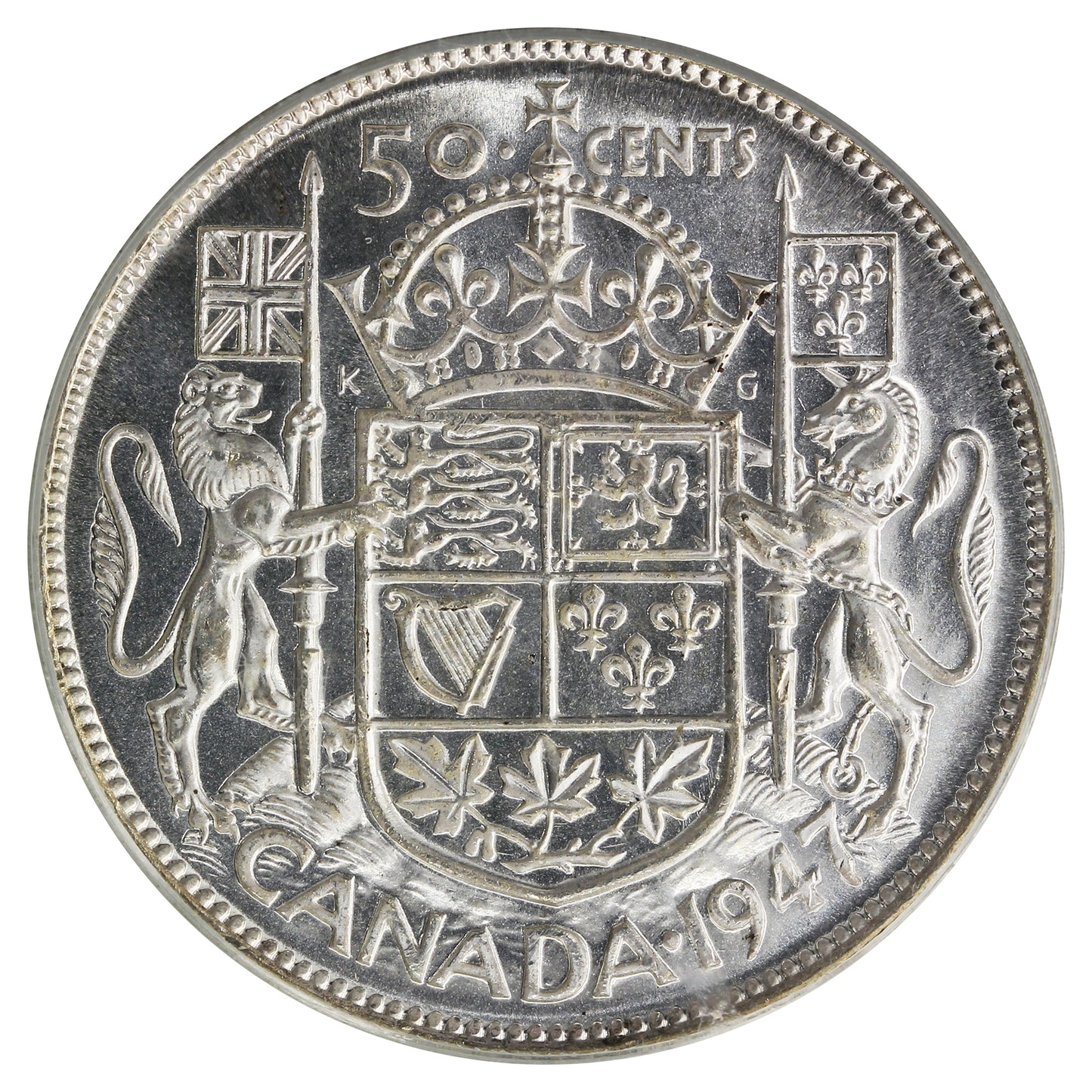 1947 Curved 7 Canada 50-cents PCGS Certified MS63