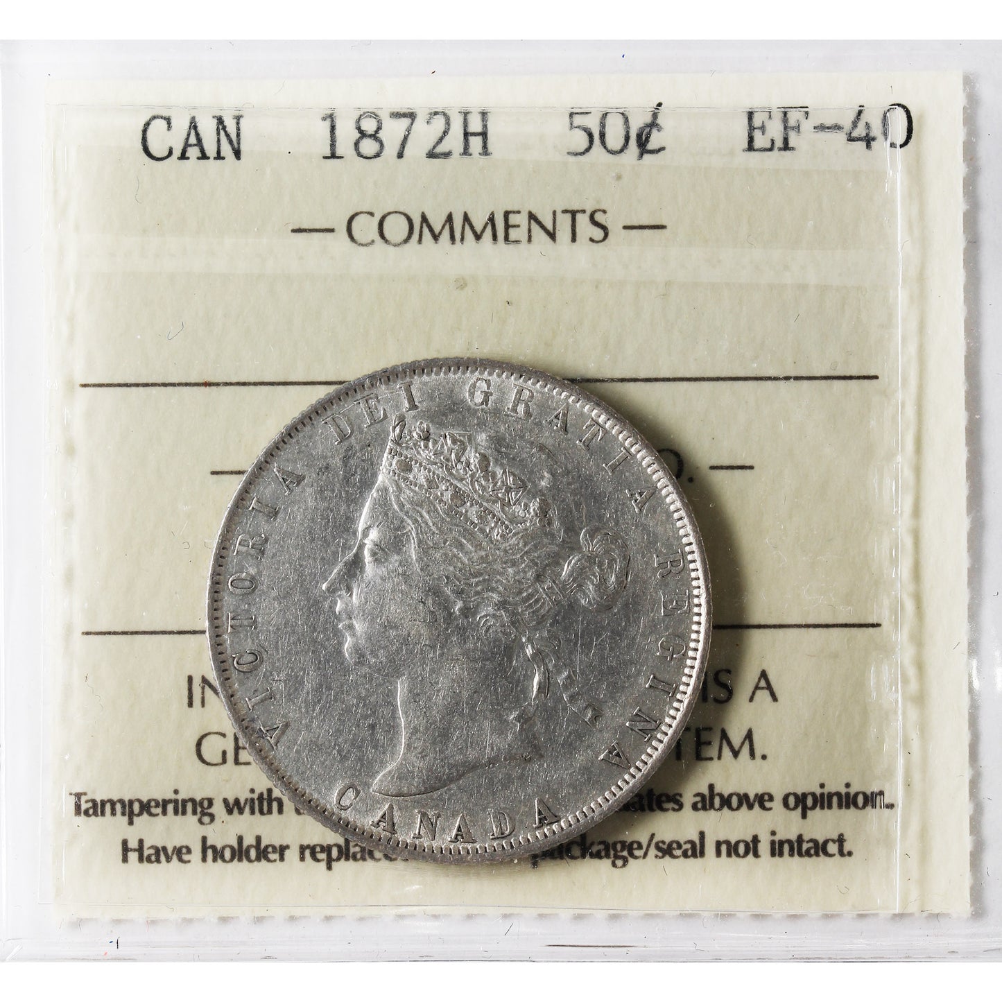 1872H Canada 50-cents ICCS Certified EF40