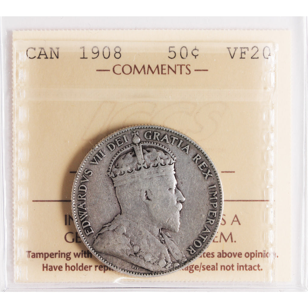 1908 Canada 50-cents ICCS Certified VF20