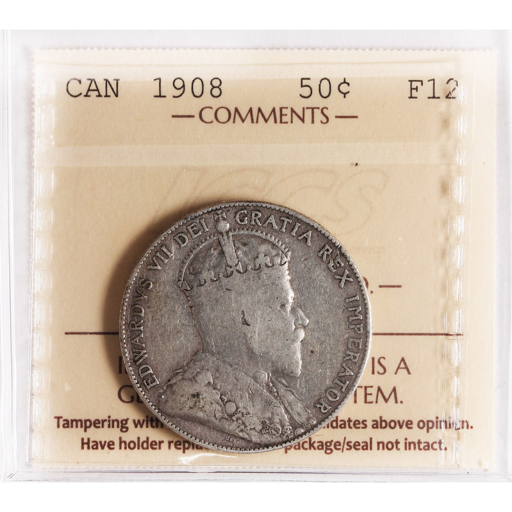 1908 Canada 50-cents ICCS Certified F12