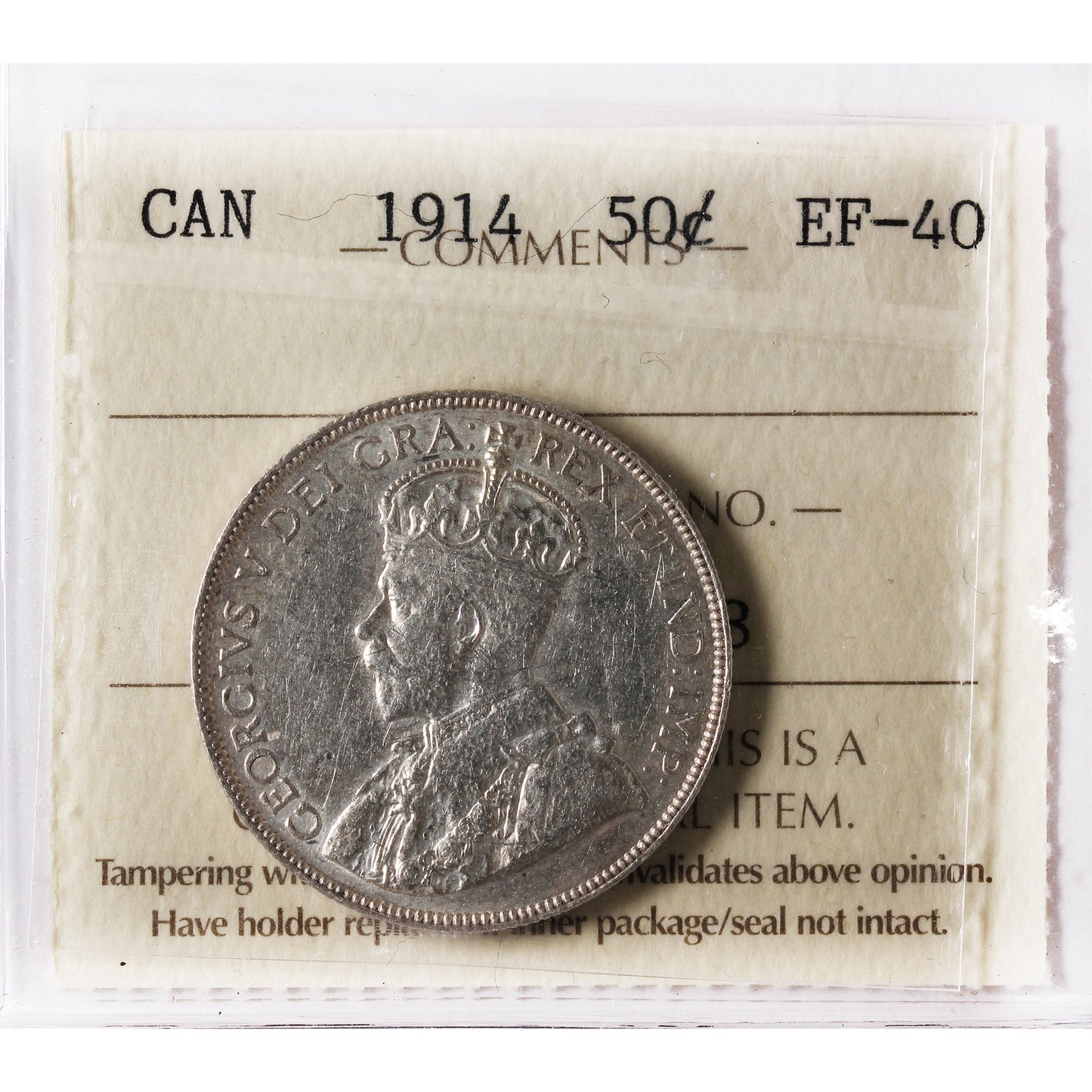 1914 Canada 50-cents ICCS Certified EF-40
