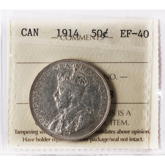 1914 Canada 50-cents ICCS Certified EF-40