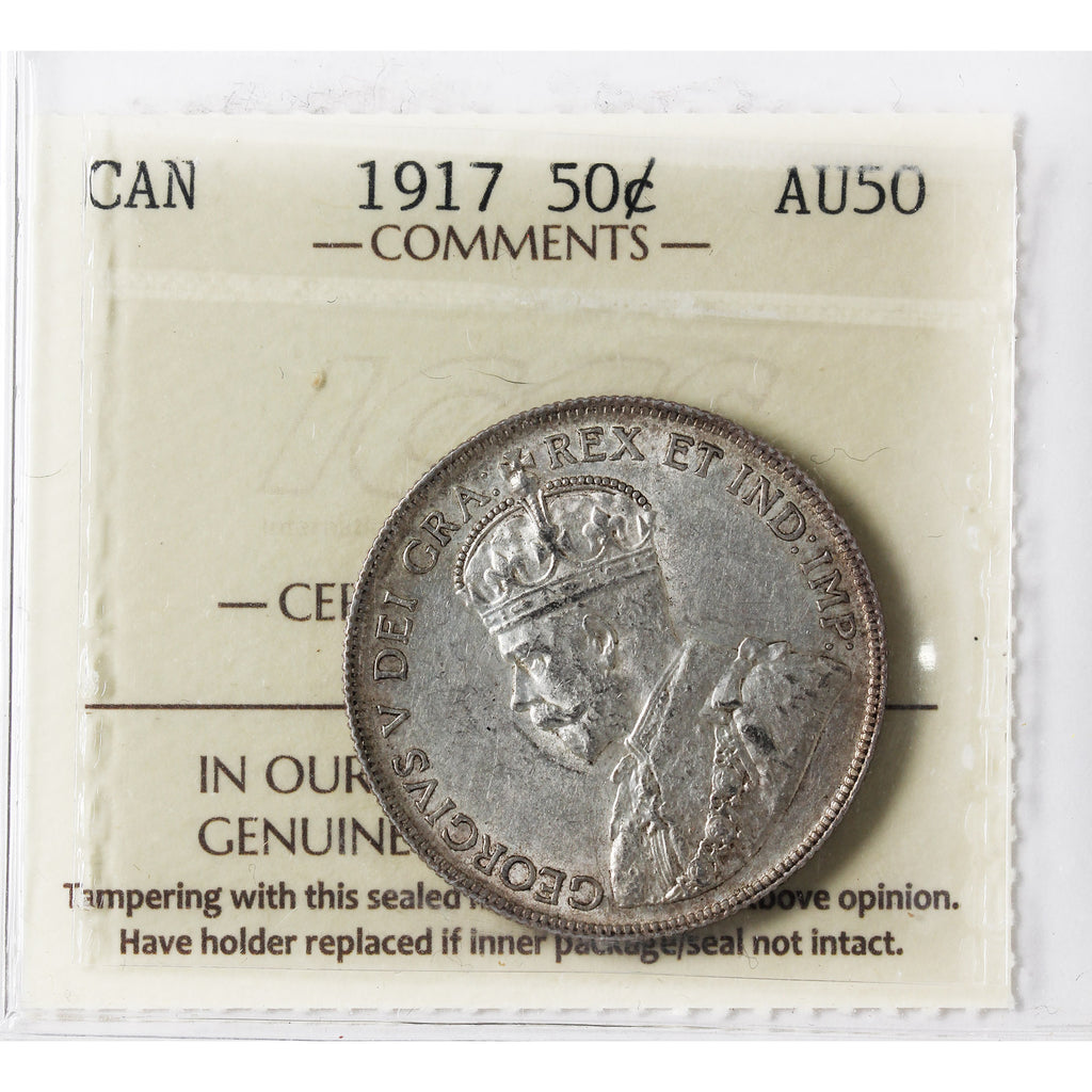 1917 Canada 50-cents ICCS Certified AU50