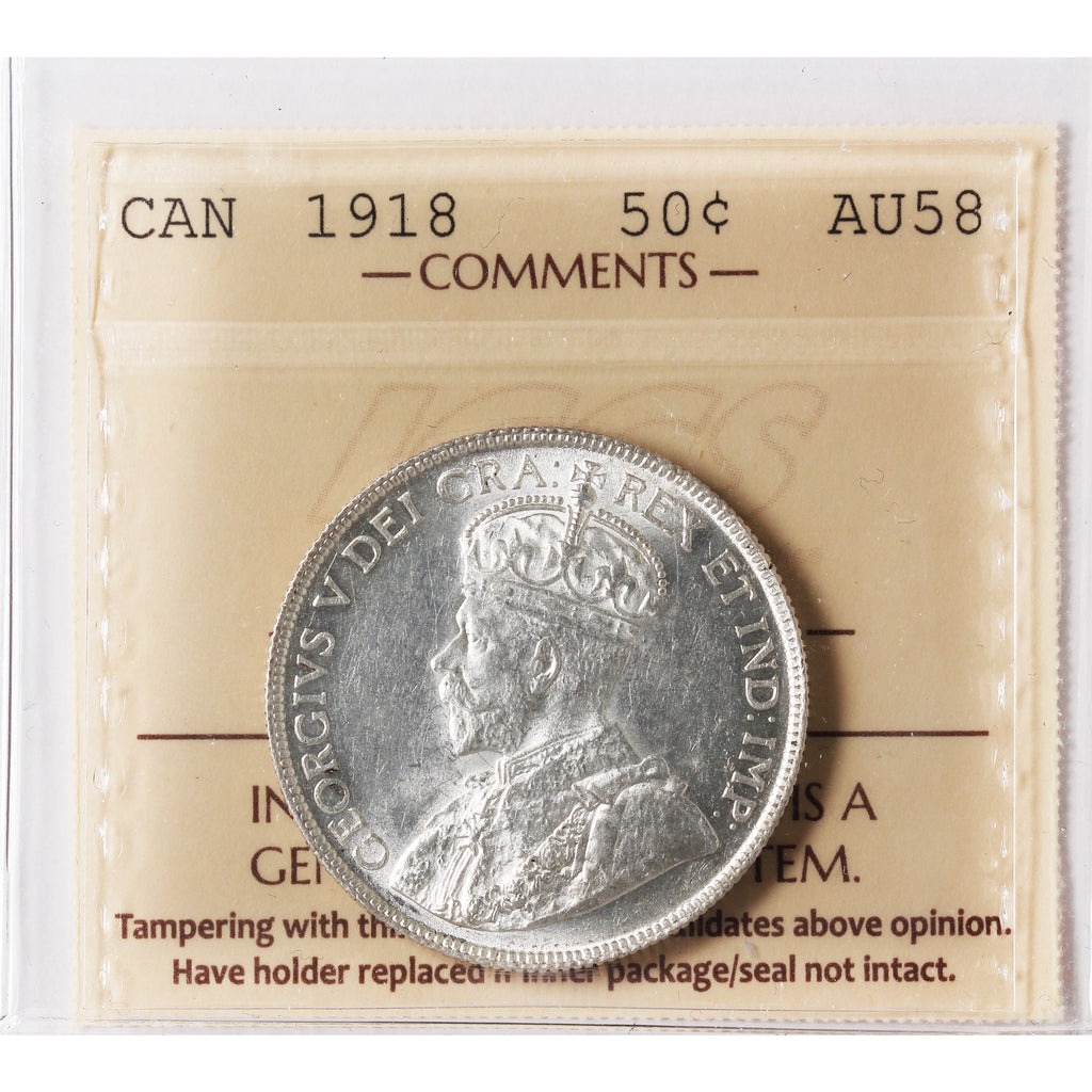 1918 Canada 50-cents ICCS Certified AU58