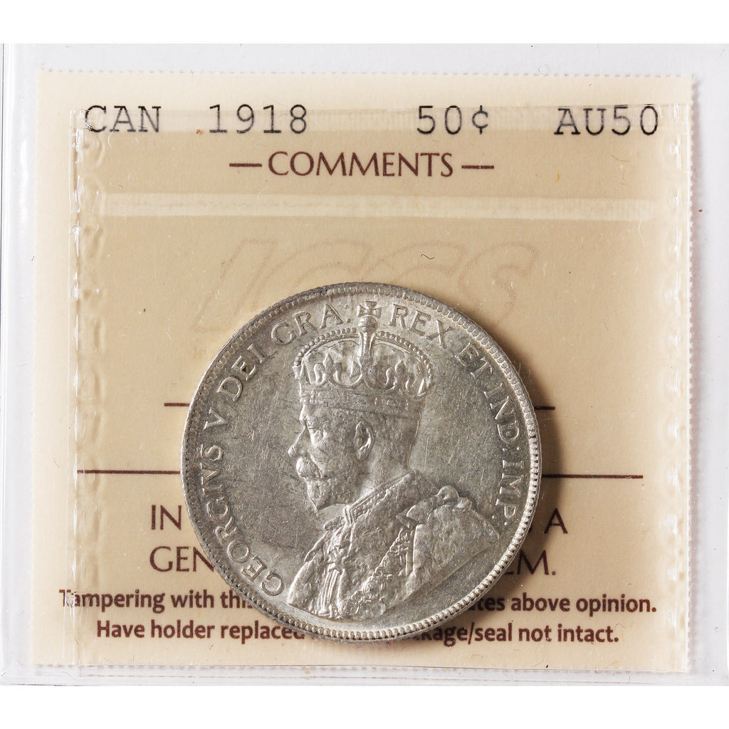 1918 Canada 50-cents ICCS Certified AU50