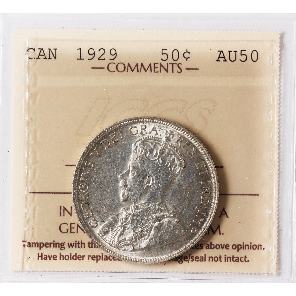 1929 Canada 50-cents ICCS Certified AU50