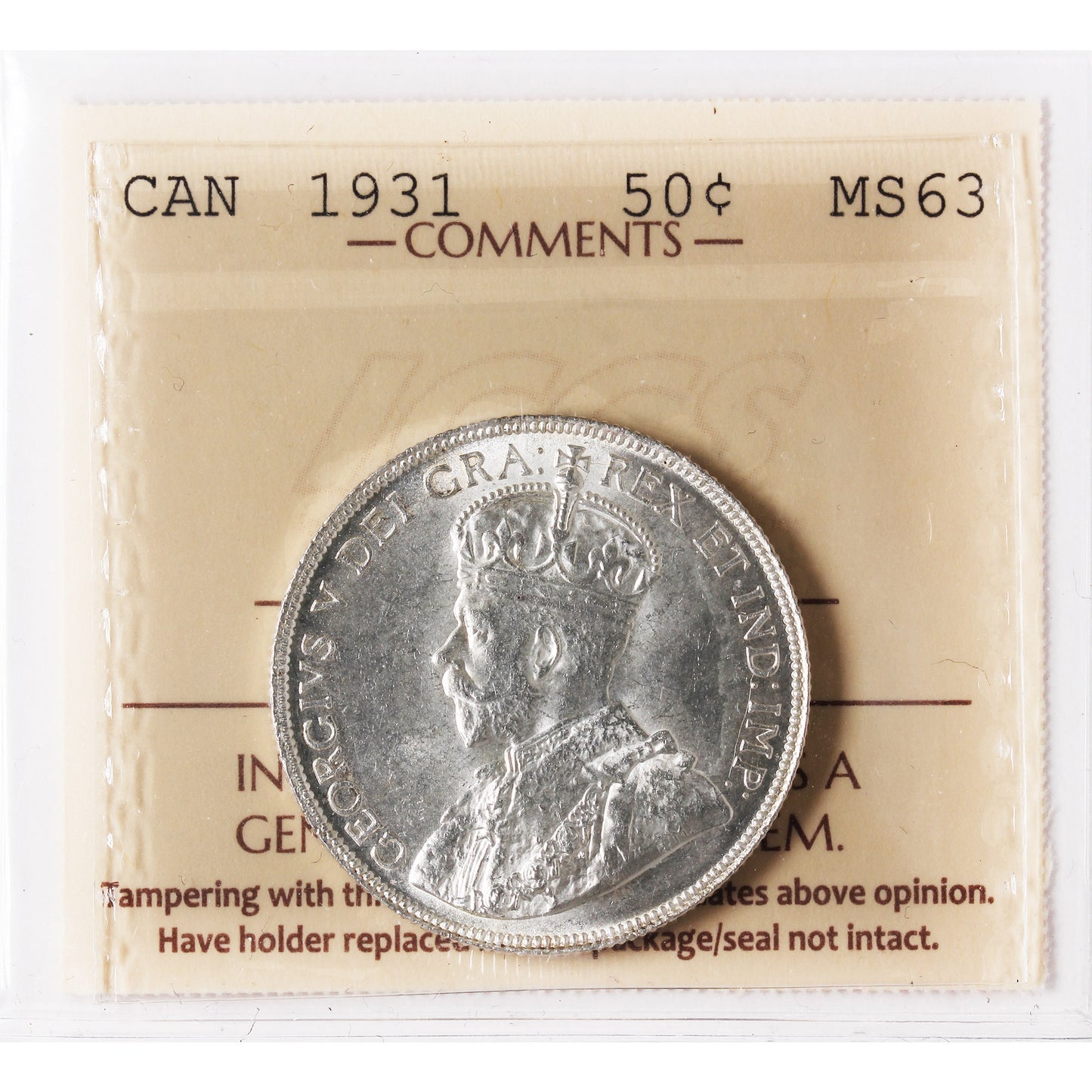 1931 Canada 50-cents ICCS Certified MS-63 (XVR 108)