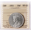 1931 Canada 50-cents ICCS Certified VF20