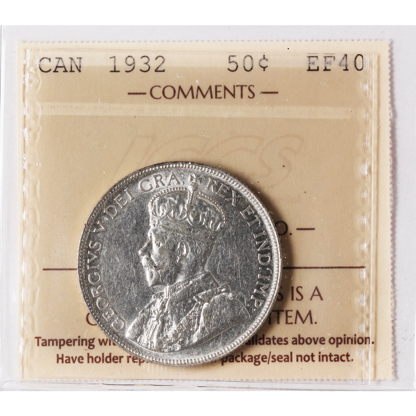 1932 Canada 50-cents ICCS Certified EF40