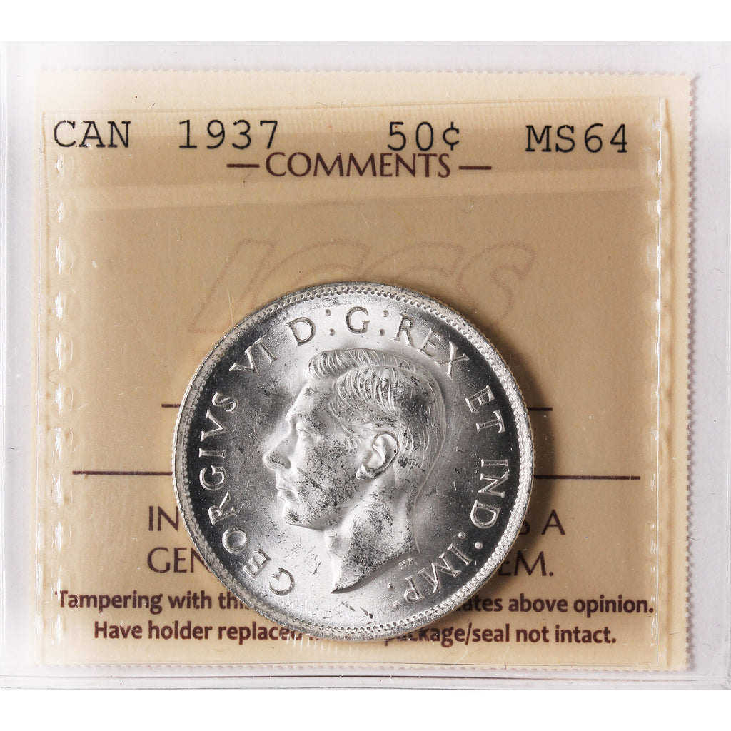 1937 Canada 50-cents ICCS Certified MS64 (XVR 112)