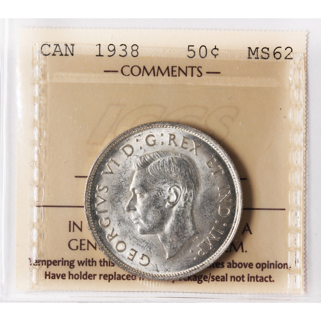 1938 Canada 50-cents ICCS Certified MS62 (XSI 263)
