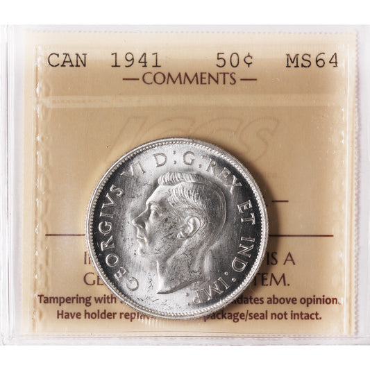 1941 Canada 50-cents ICCS Certified MS-64 (XAM 179)
