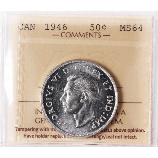 1946 Canada 50-cents ICCS Certified MS-64 (XAM 182)
