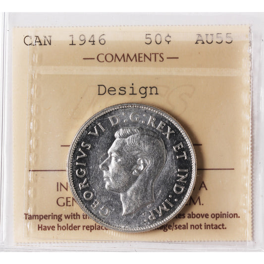 1946 Design Canada 50-cents ICCS Certified AU-55