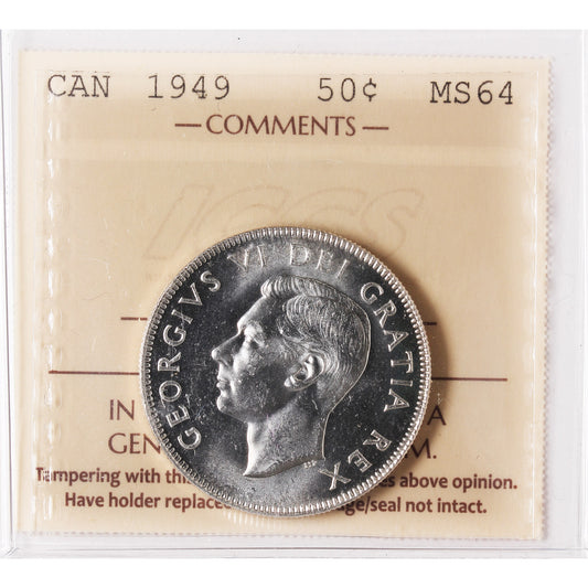 1949 Canada 50-cents ICCS Certified MS-64 (XVR 121)