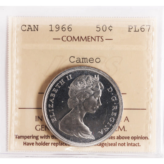 1966 Canada 50-cents ICCS Certified PL67 Cameo