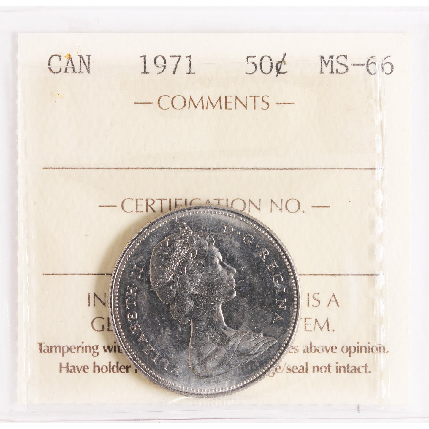 1971 Canada 50-cents ICCS Certified MS66