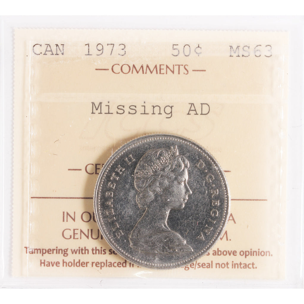 1973 Missing AD Canada 50-cents ICCS Certified MS63