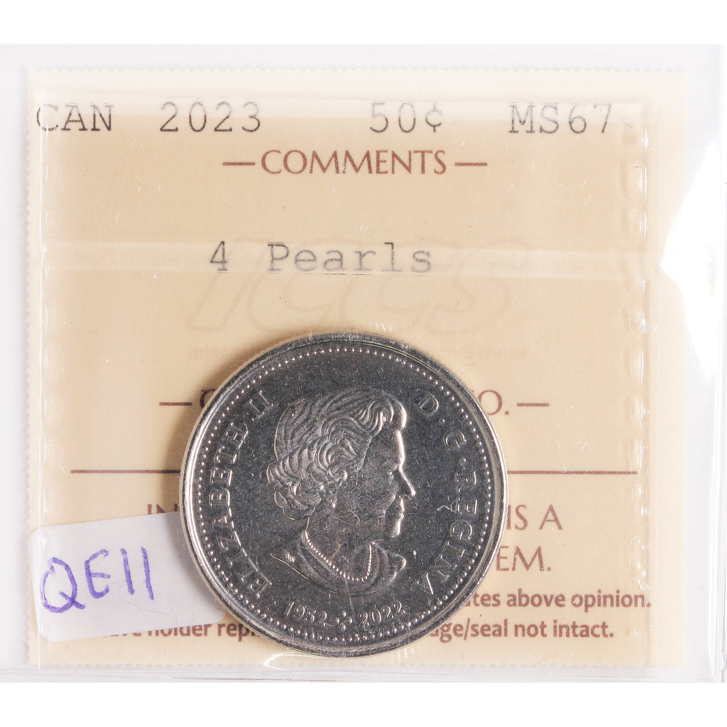 2023 QEII 4 Pearls Canada 50-cents ICCS Certified MS-67