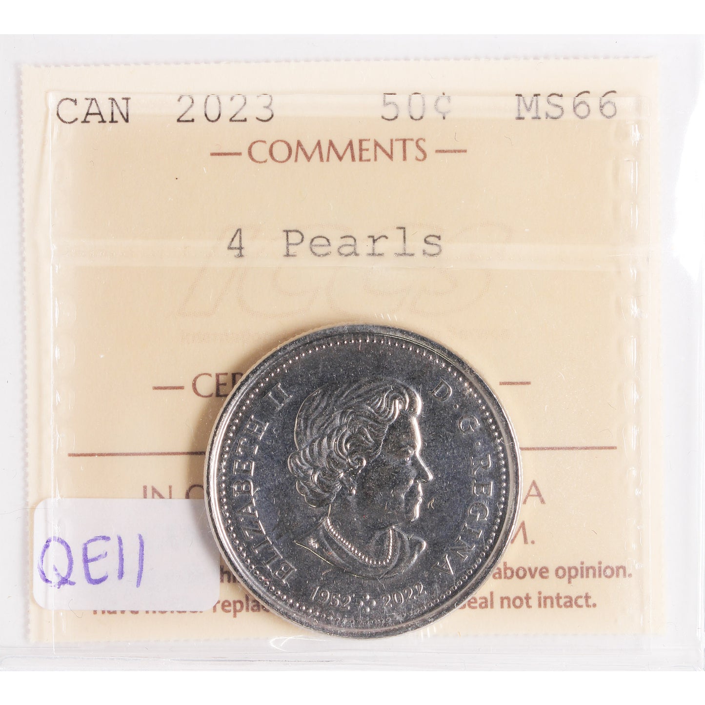 2023 QEII 4 Pearls Canada 50-cents ICCS Certified MS66