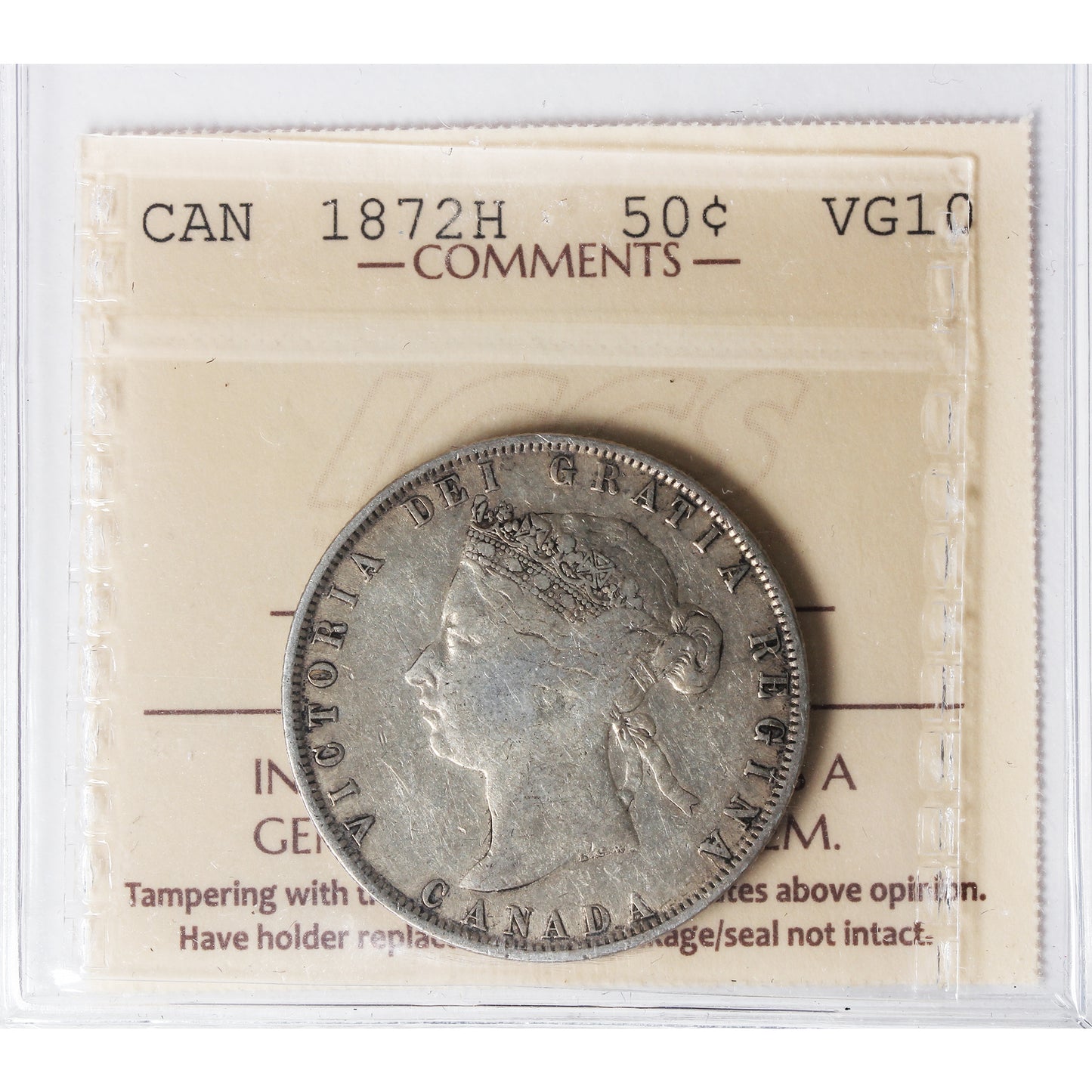 1872H Canada 50-cents ICCS Certified VG10
