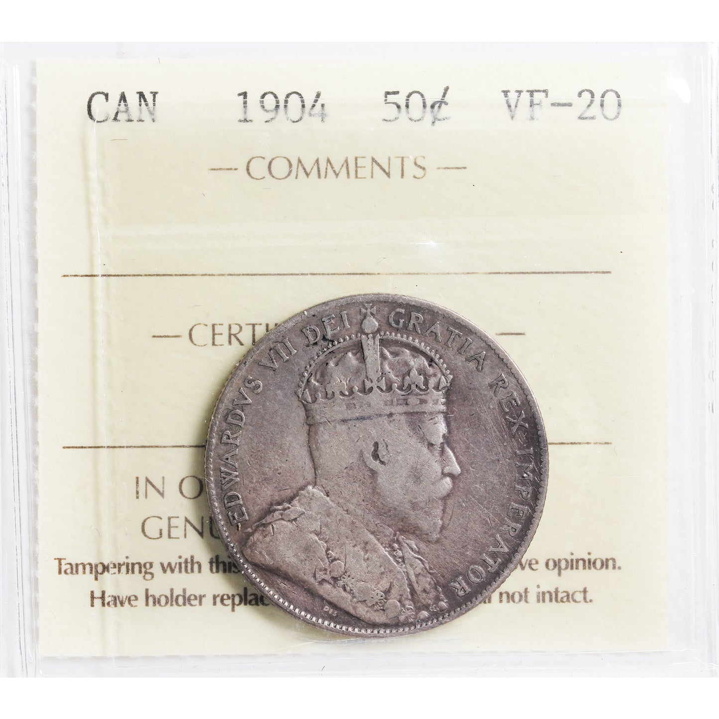 1904 Canada 50-cents ICCS Certified VF20