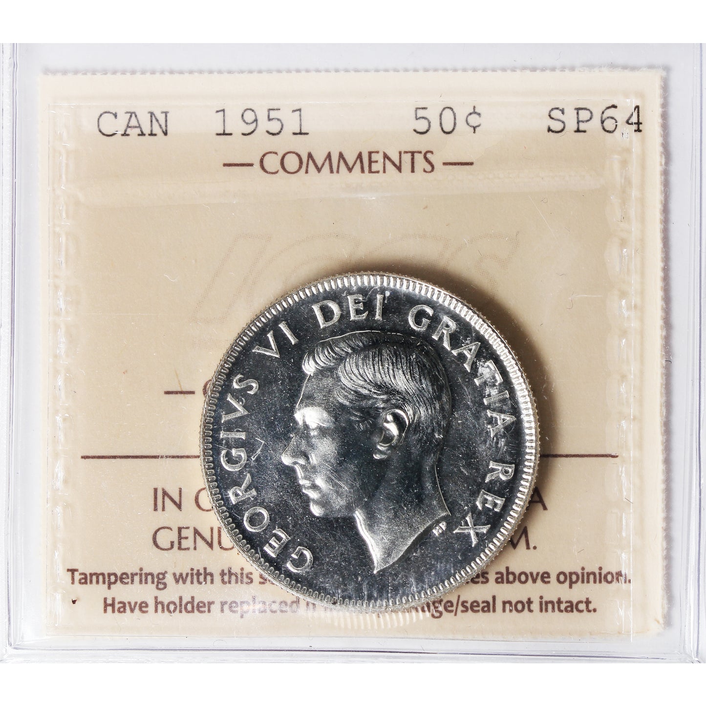 1951 Canada 50-cents ICCS Certified SP64