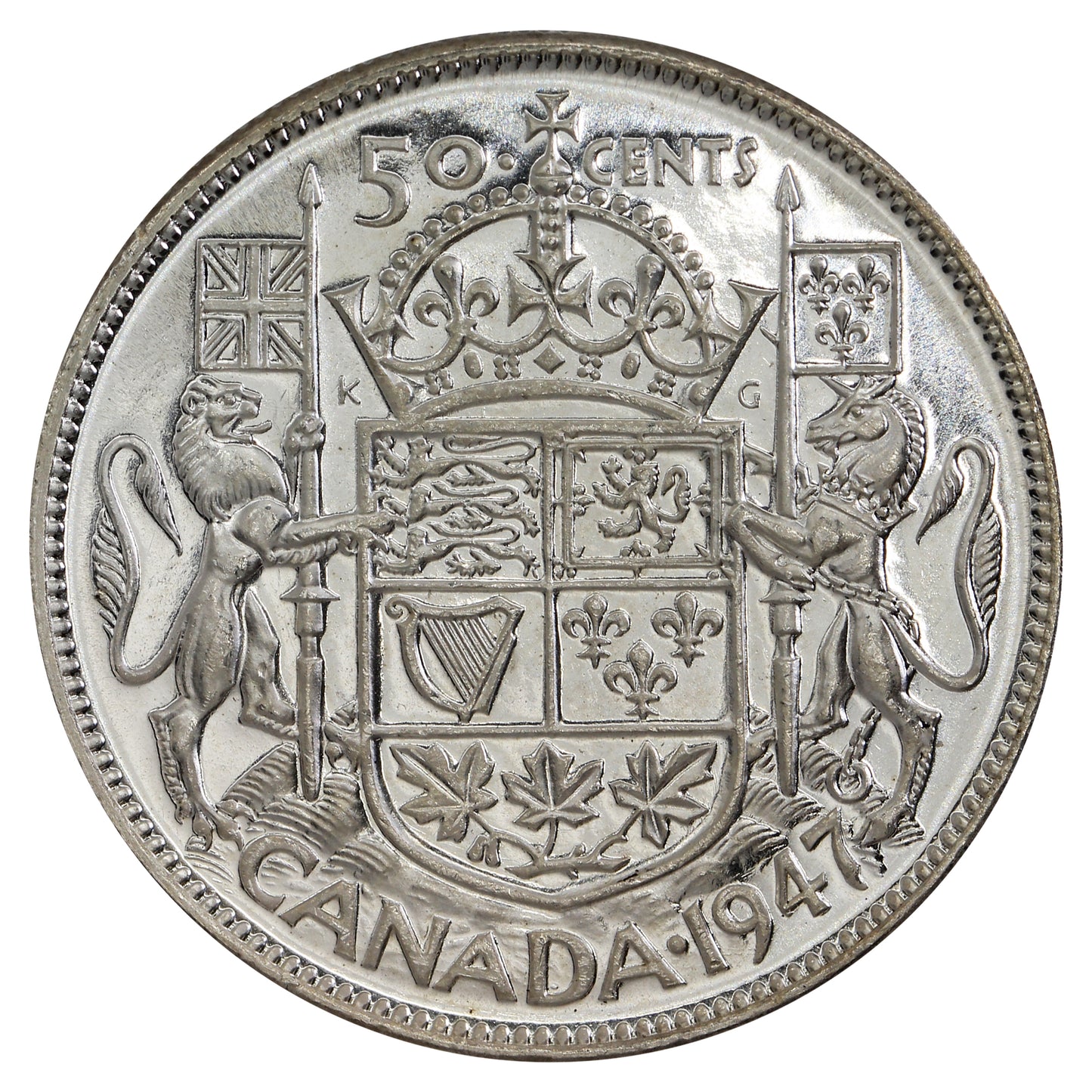 1947 Curved 7 Canada 50-cents Choice Brilliant Uncirculated (MS64) $