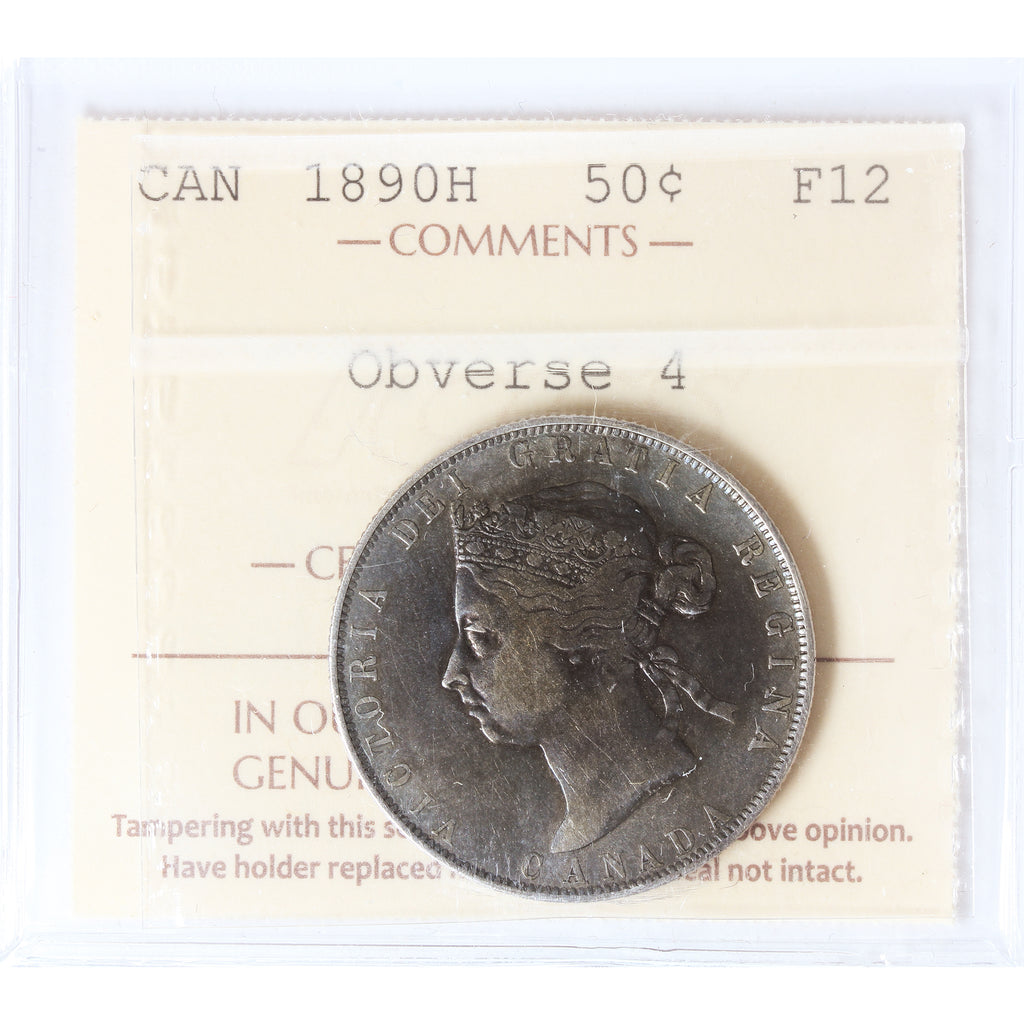 1890H Obv. 4 Canada 50-cents ICCS Certified F12