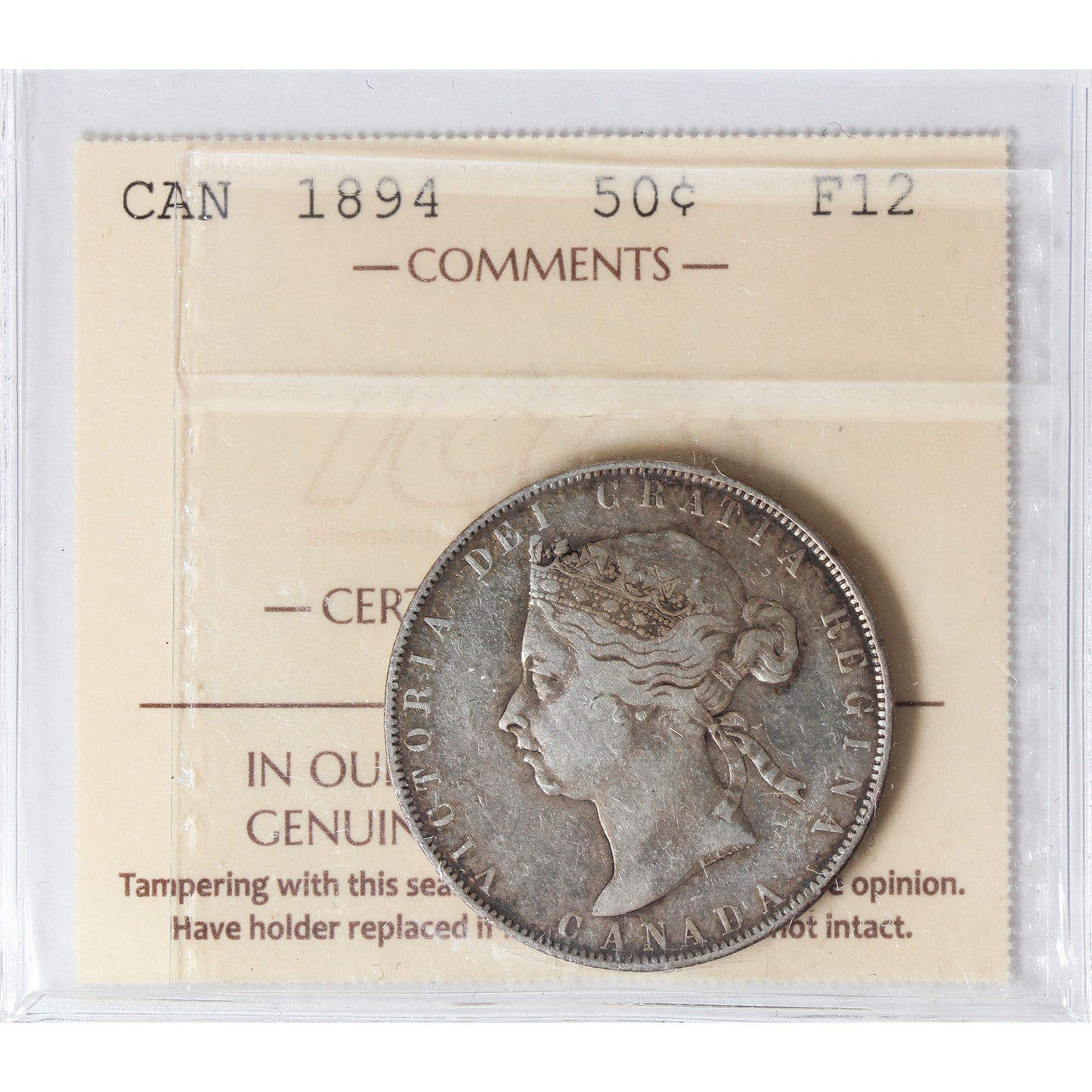 1894 Canada 50-cents ICCS Certified F12