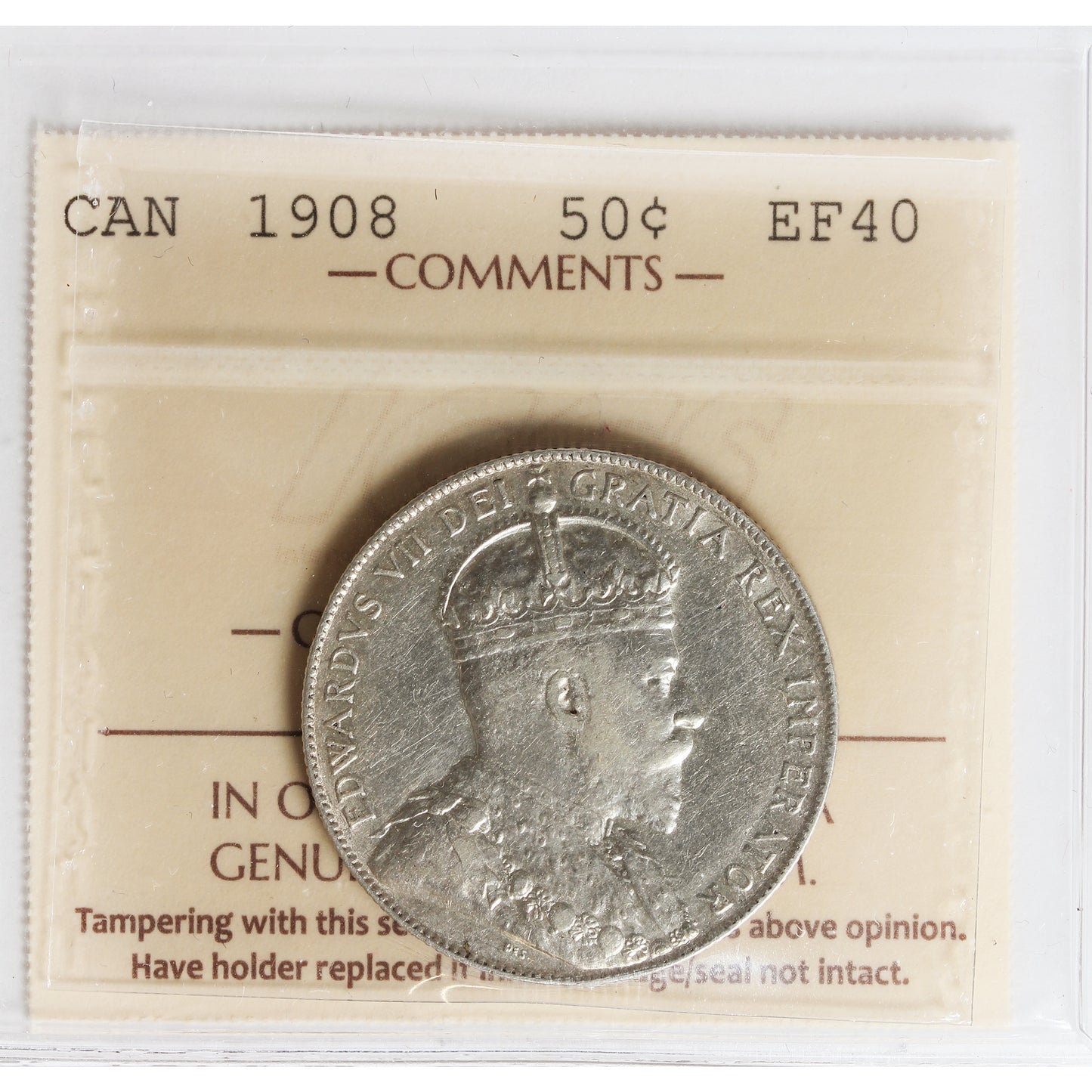 1908 Canada 50-cents ICCS Certified EF40