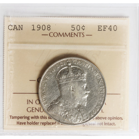 1908 Canada 50-cents ICCS Certified EF40