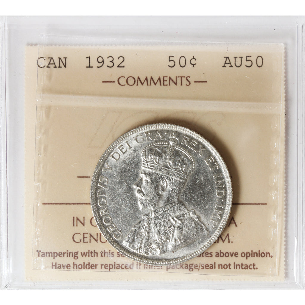 1932 Canada 50-cents ICCS Cerfified AU50