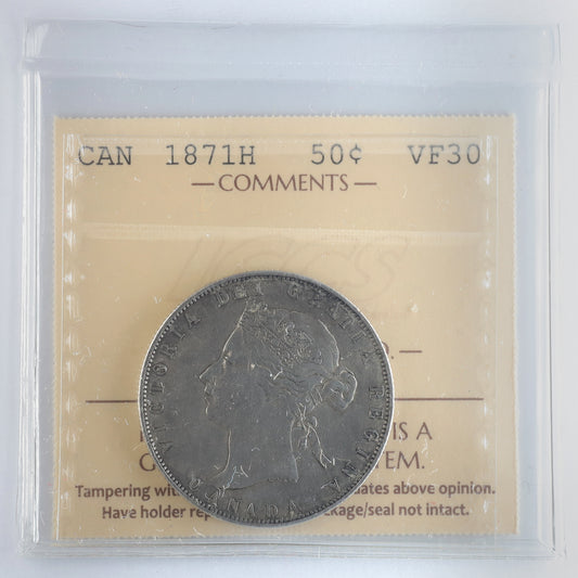 1871H Canada 50-cents ICCS Certified VF30