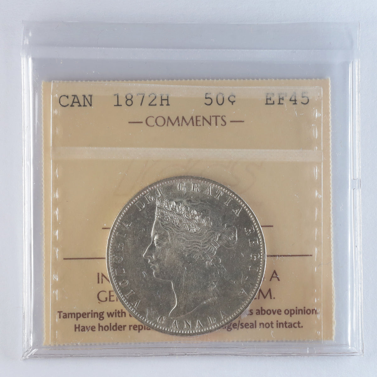 1872H Canada 50-cents ICCS Certified EF45