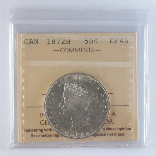 1872H Canada 50-cents ICCS Certified EF45